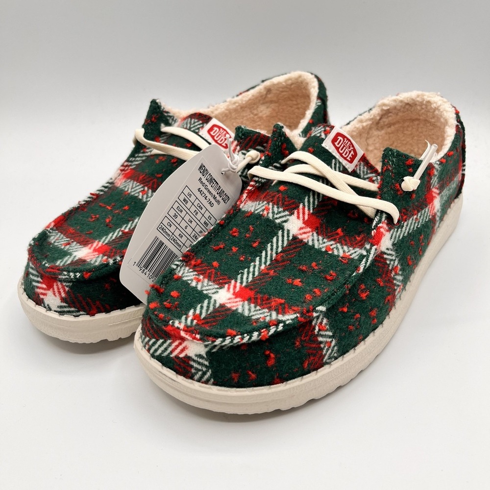 Hey Dude Wendy Womens Size 8‎ Christmas Confetti Plaid Fur Lined Cozy Shoes NEW - Picture 2 of 11